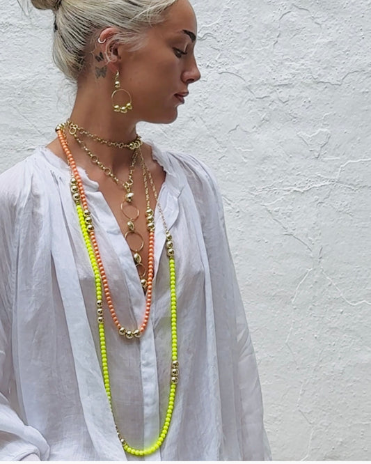 Barberella shocking yellow, gold long wrap multi wear necklace