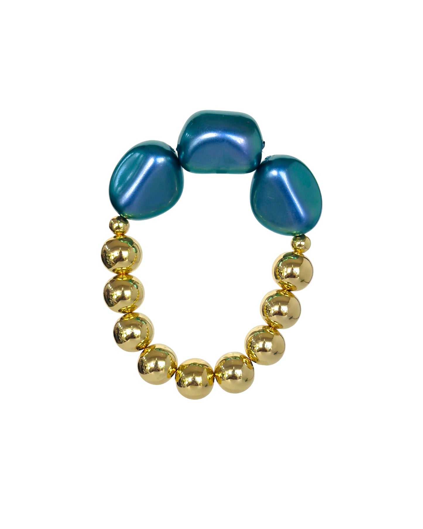 Gloria Metallic iridescent blue green pearl gold beaded bracelet
