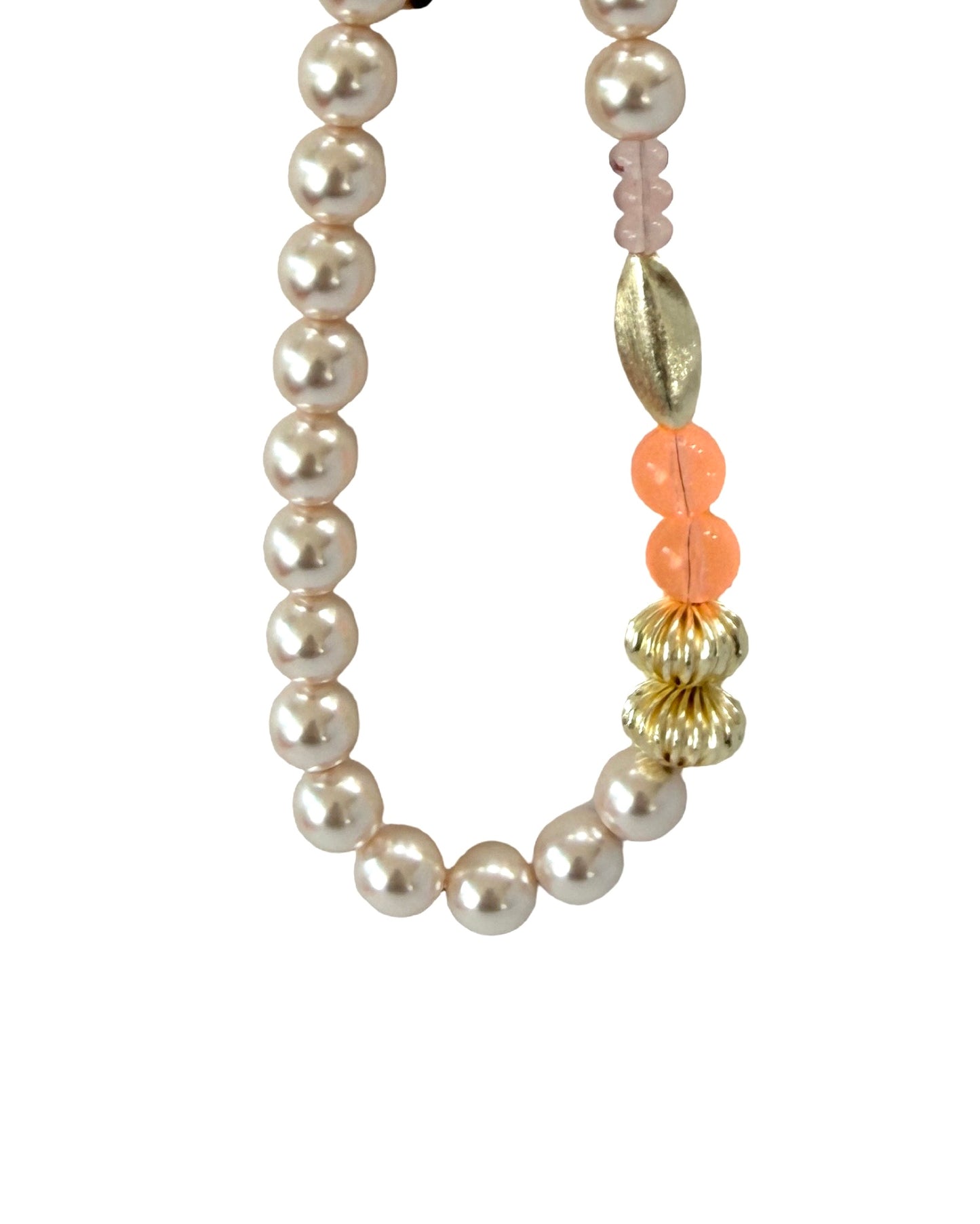 Petula softest pink crystal pearl, soft neon pop peach + gold necklace