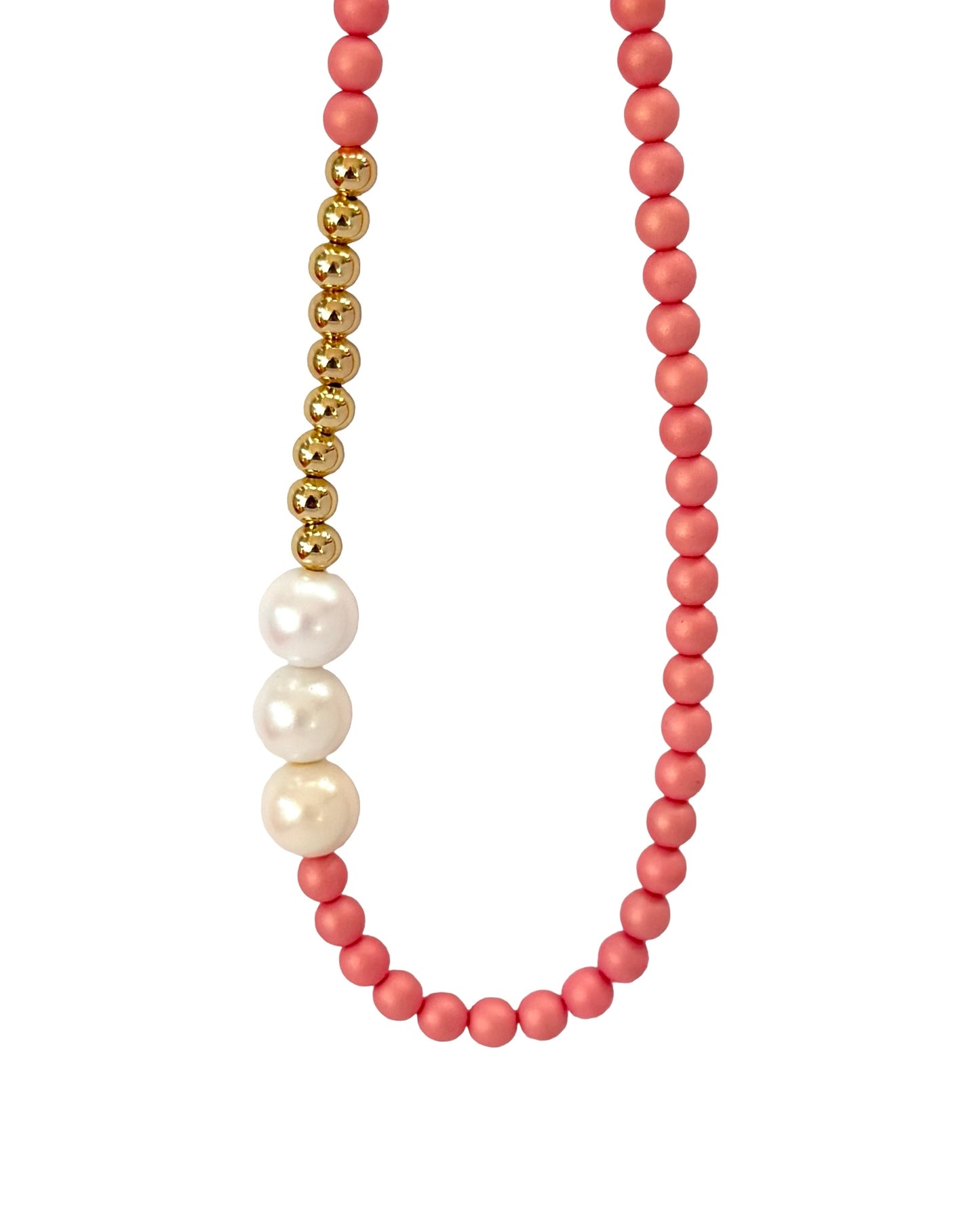 Bonnie bell iridescent ballet pink crystal pearl + gold necklace