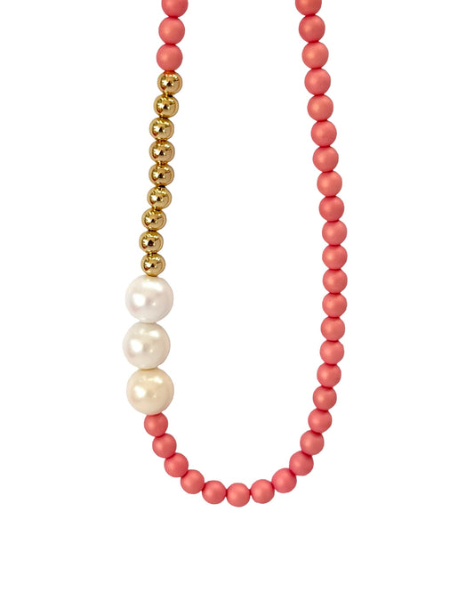 Bonnie bell iridescent ballet pink crystal pearl + gold necklace
