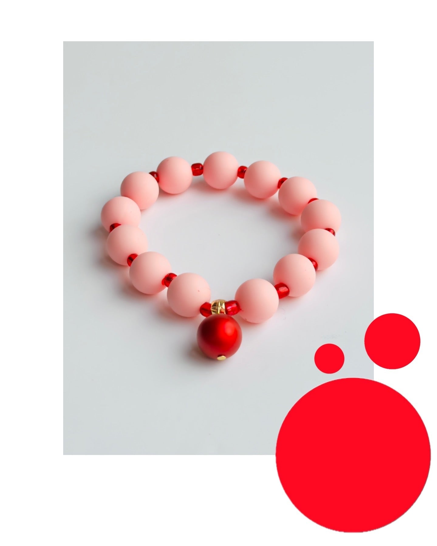 Beau pink + red beaded charm bracelet