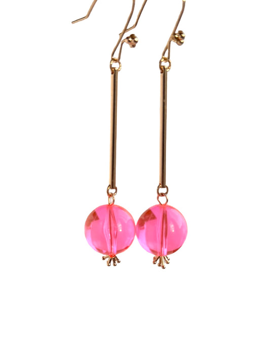 Disco glow vintage neon pink drop earrings