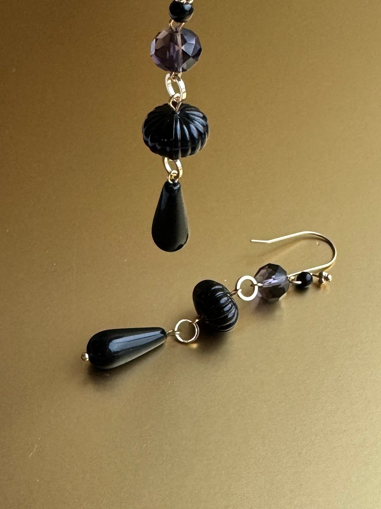 Black moon crystal drop earrings