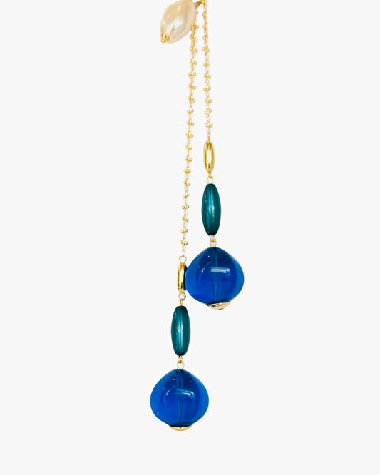Lolita vinrage Sapphire Blue beaded drop gold chain