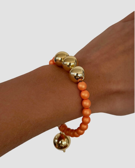 Betty boo tangerine iridescent crystal pearl gold beaded bracelet