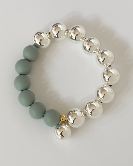 Blair soft grey green + silver beaded bracelet