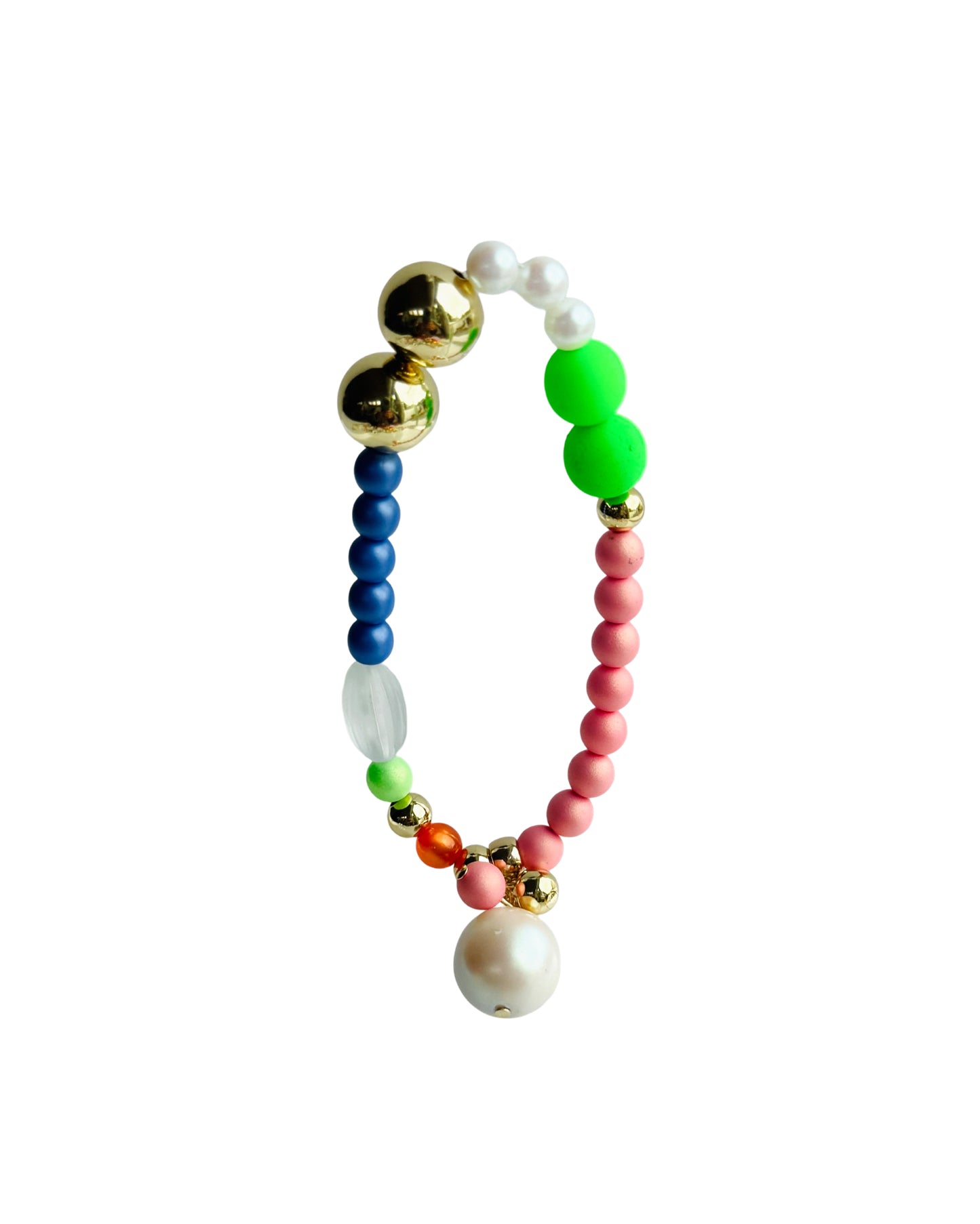 Rainbow princess green neon pop crystal pearl multi charm bracelet