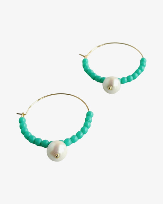 Colour pop pearl + turquoise hoops