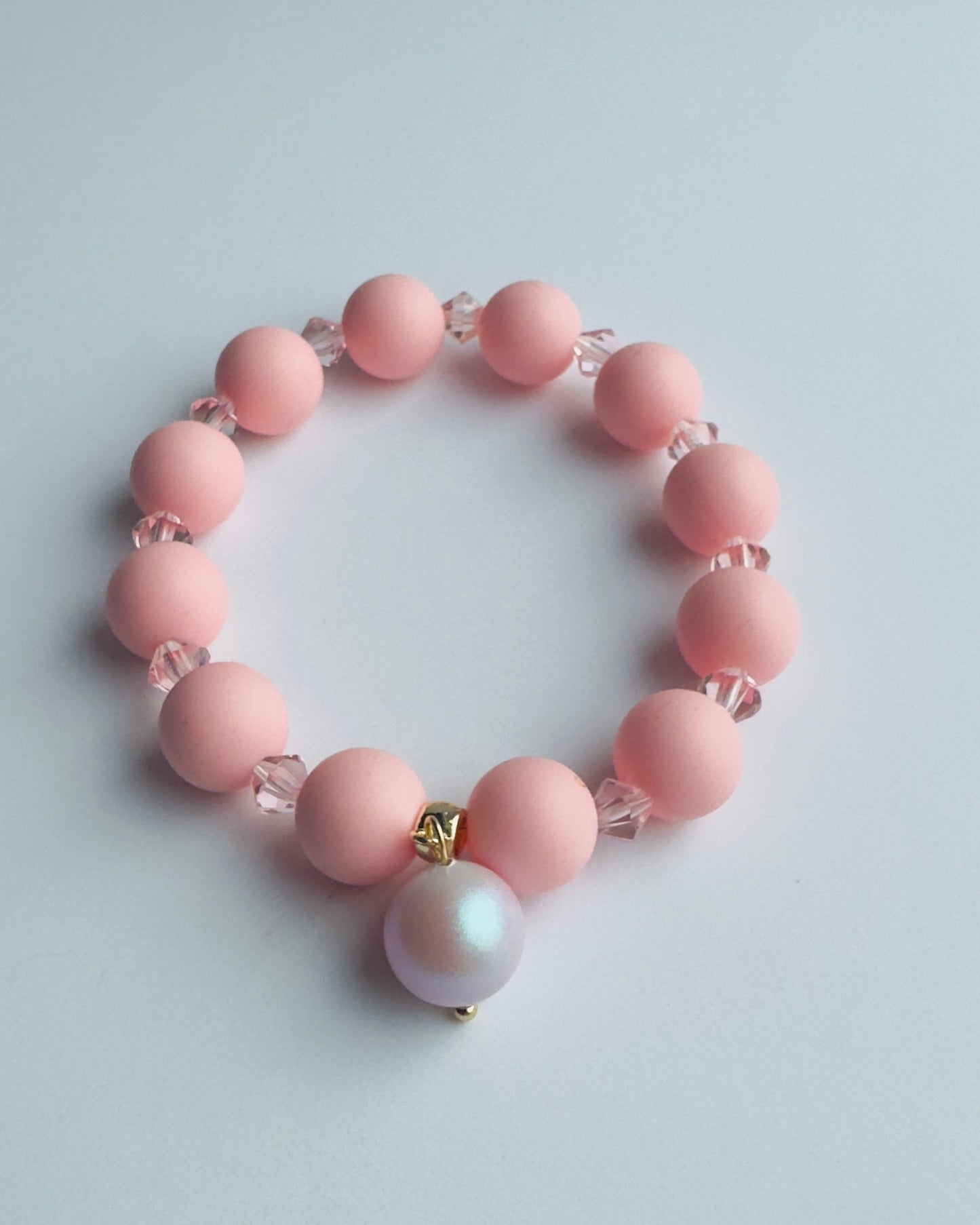 Bea ballet pink + Austrian crystal + pearl beaded bracelet