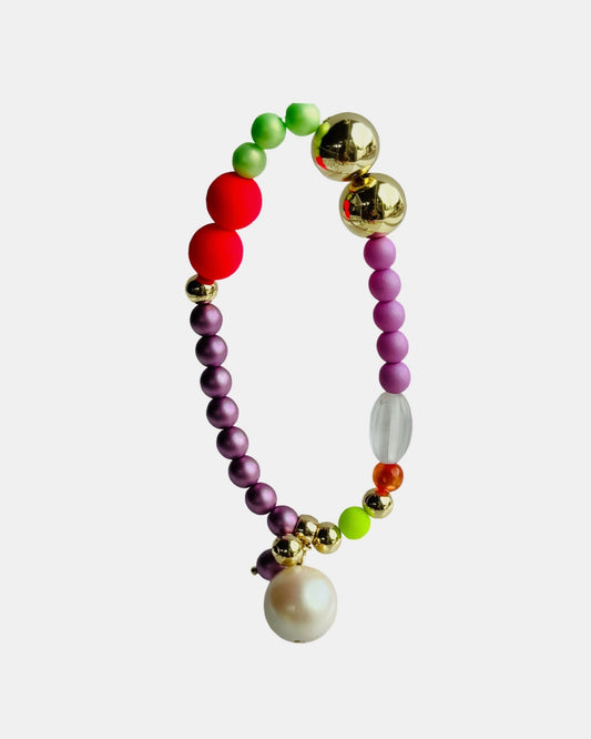 Rainbow princess neon pink pop crystal pearl multi charm bracelet