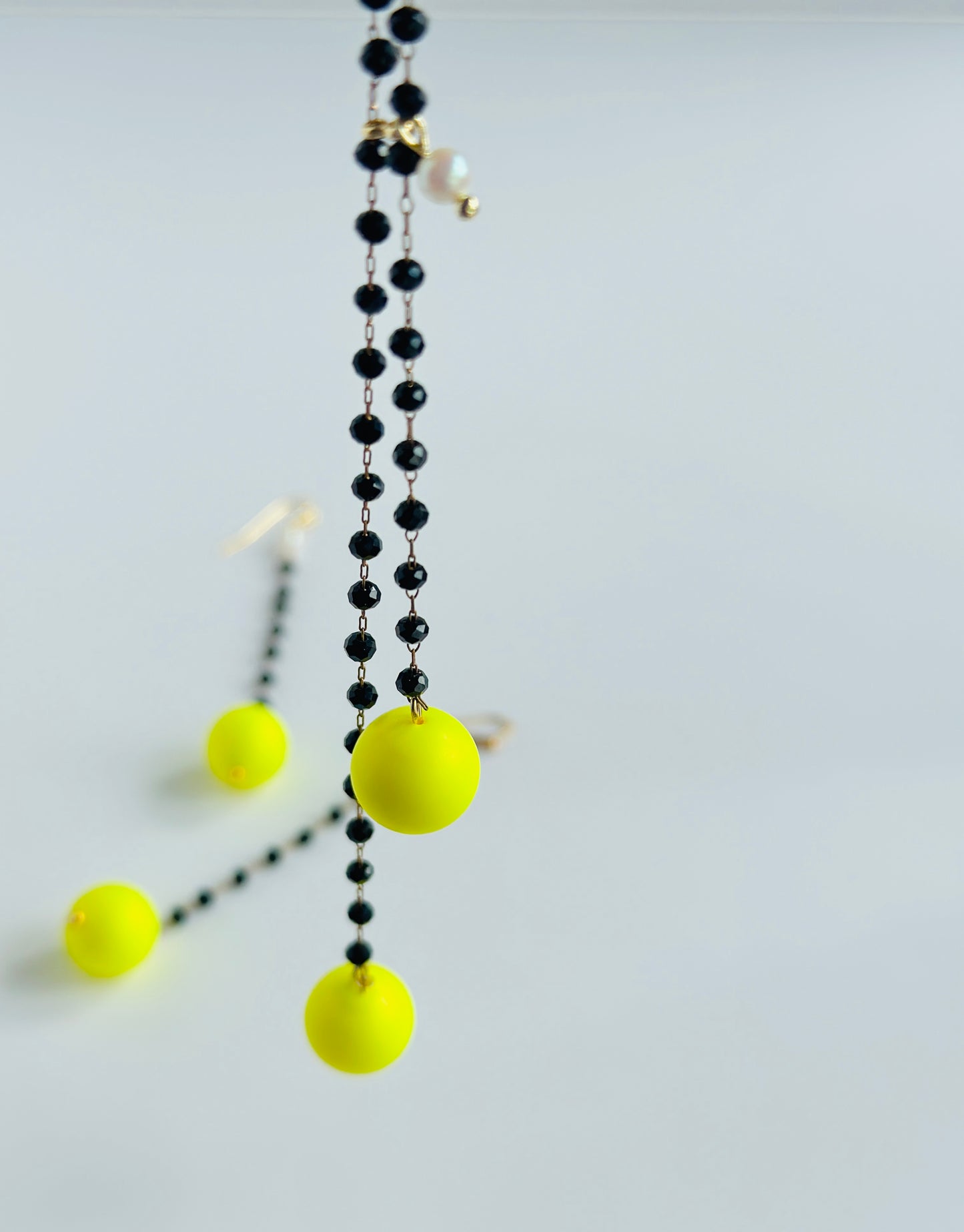 Lia necklace in black + neon yellow Austrian crystal pearls