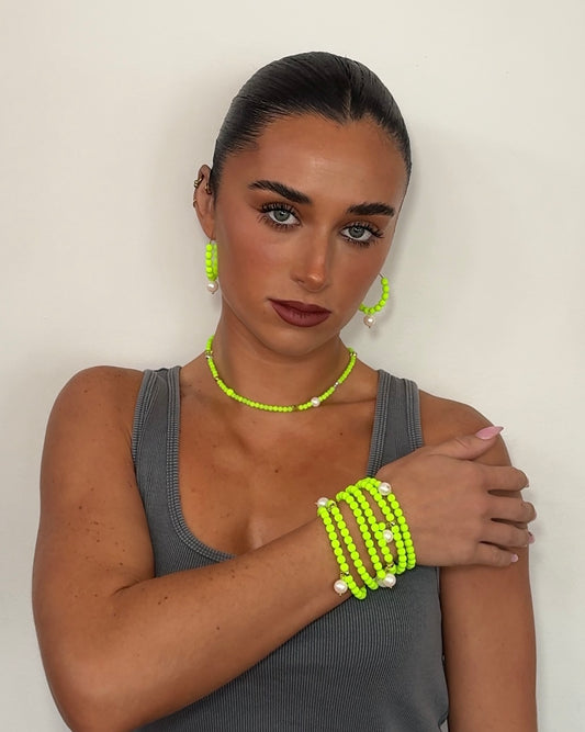 Lush lollipop neon green Matt crystal pearl bracelet