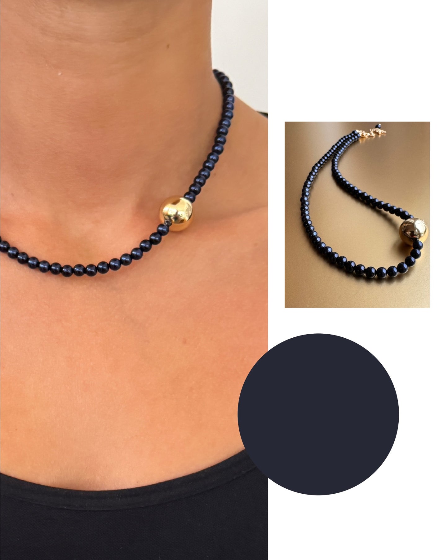 Gilda deepest navy + gold beaded necklace