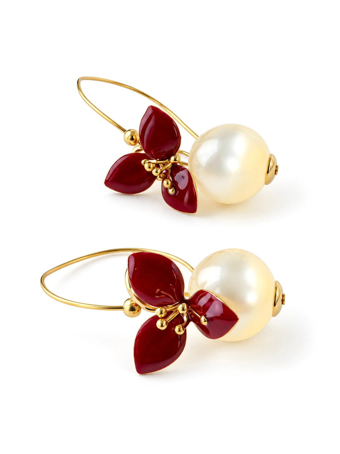 Petal Kiss Burgundy Red & Pearl Earrings | LOVE Beth