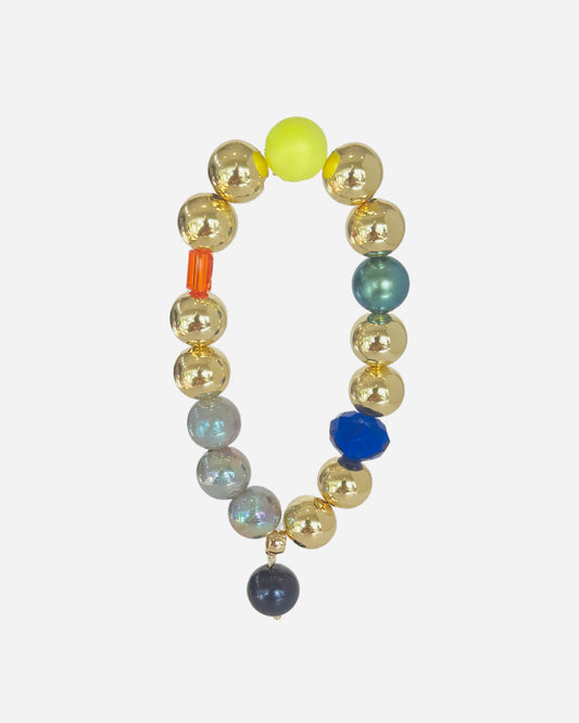 Juicy Lucy soft neon yellow, orange, blue, gold crystal bracelet, drop crystal pearl charm