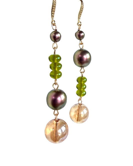 Miss Match Iridescent Aubergine & Green Drop Earrings