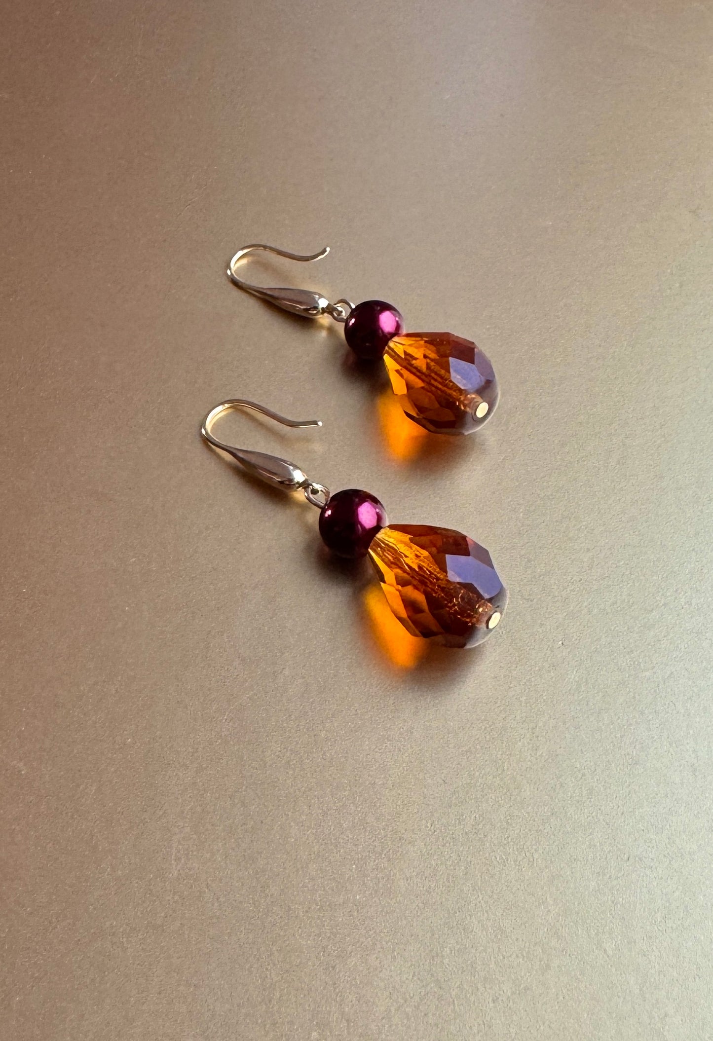 Kia Amber + burgundy drop earrings