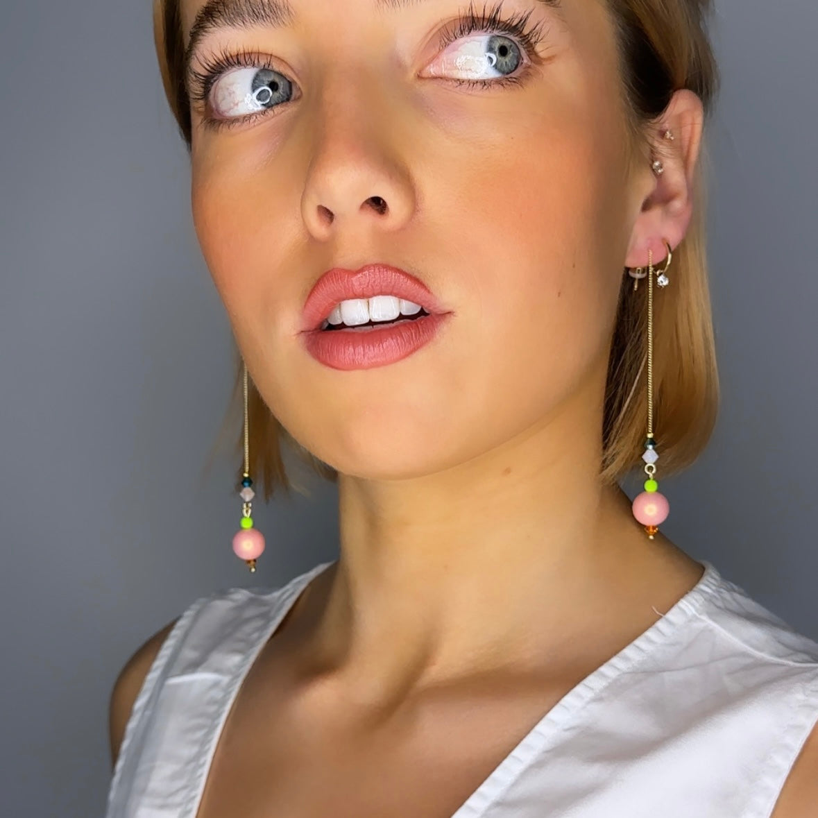 Petra threader earrings in peach