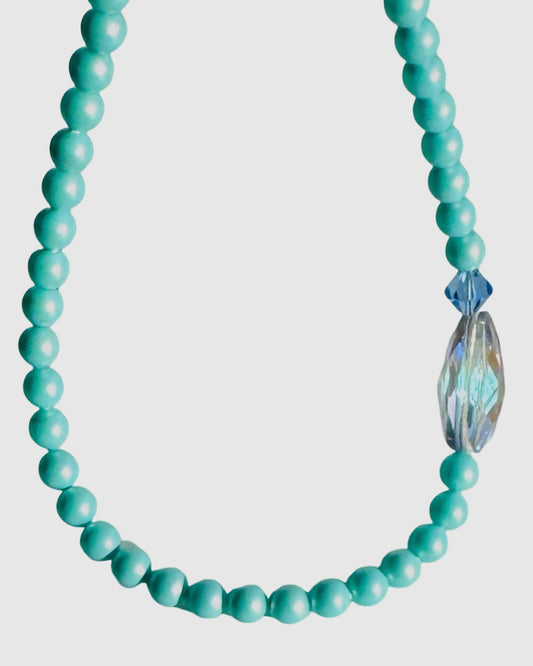 Glenda Seafoam Crystal Pearl + Crystal Necklace