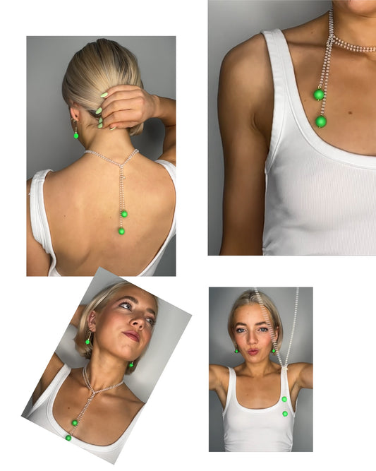 Lia necklace in opal + neon Green Austrian crystal pearl necklace