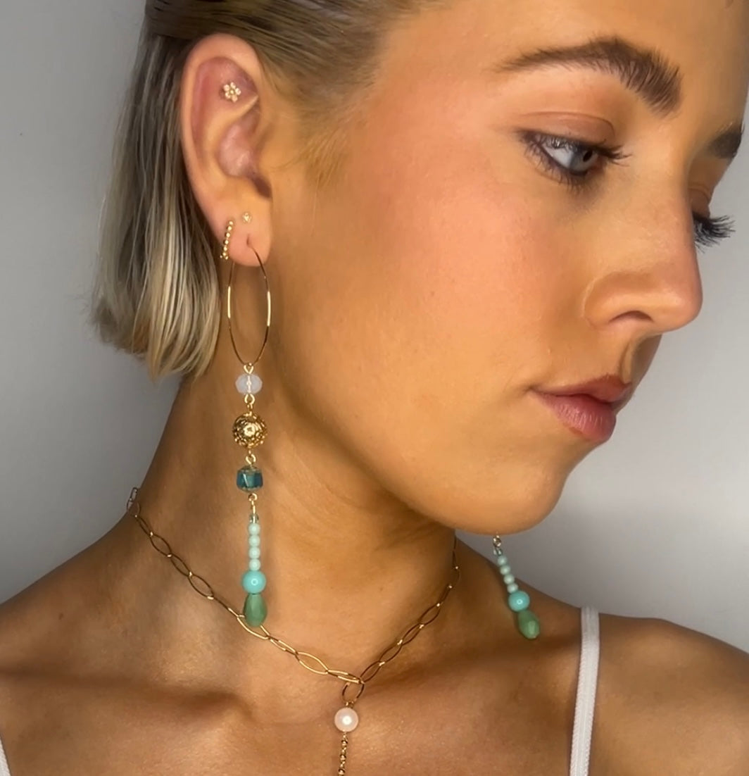 Carribean sea drop hoop earrings