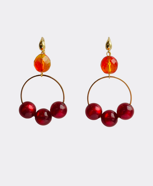 Cherie orange + burgundy drop earrings