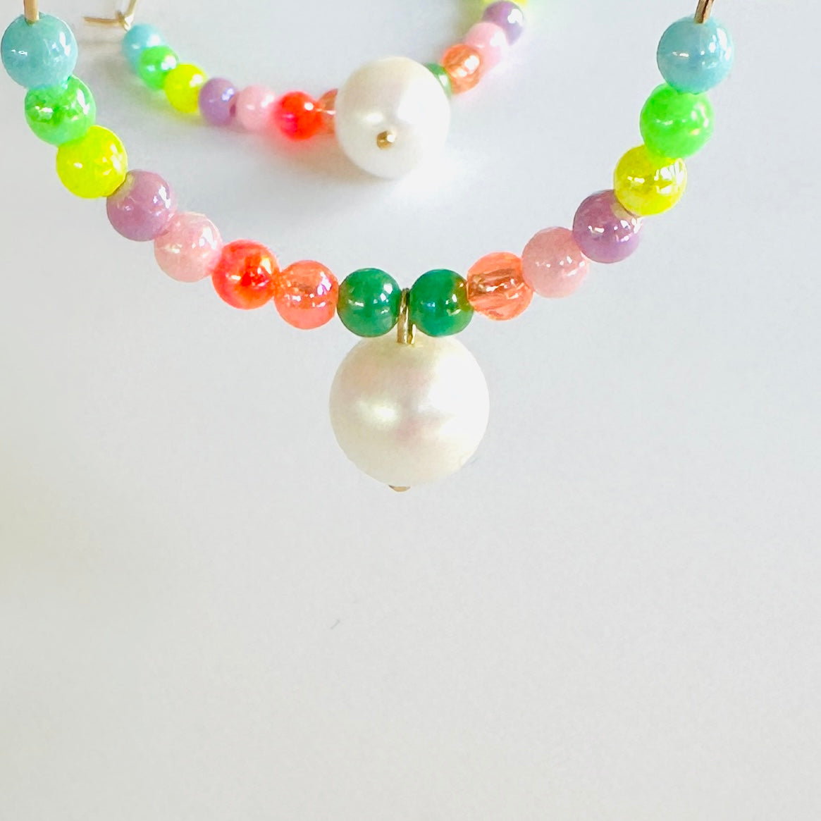 Candy land beaded + pearl drop hoops