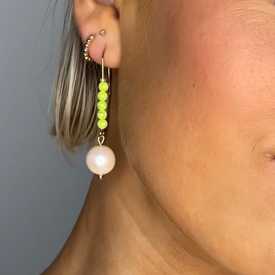 Pearl + neon drop earrings