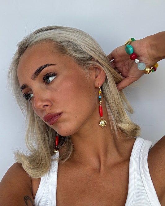 Fiesta drop crystal gold beaded earrings