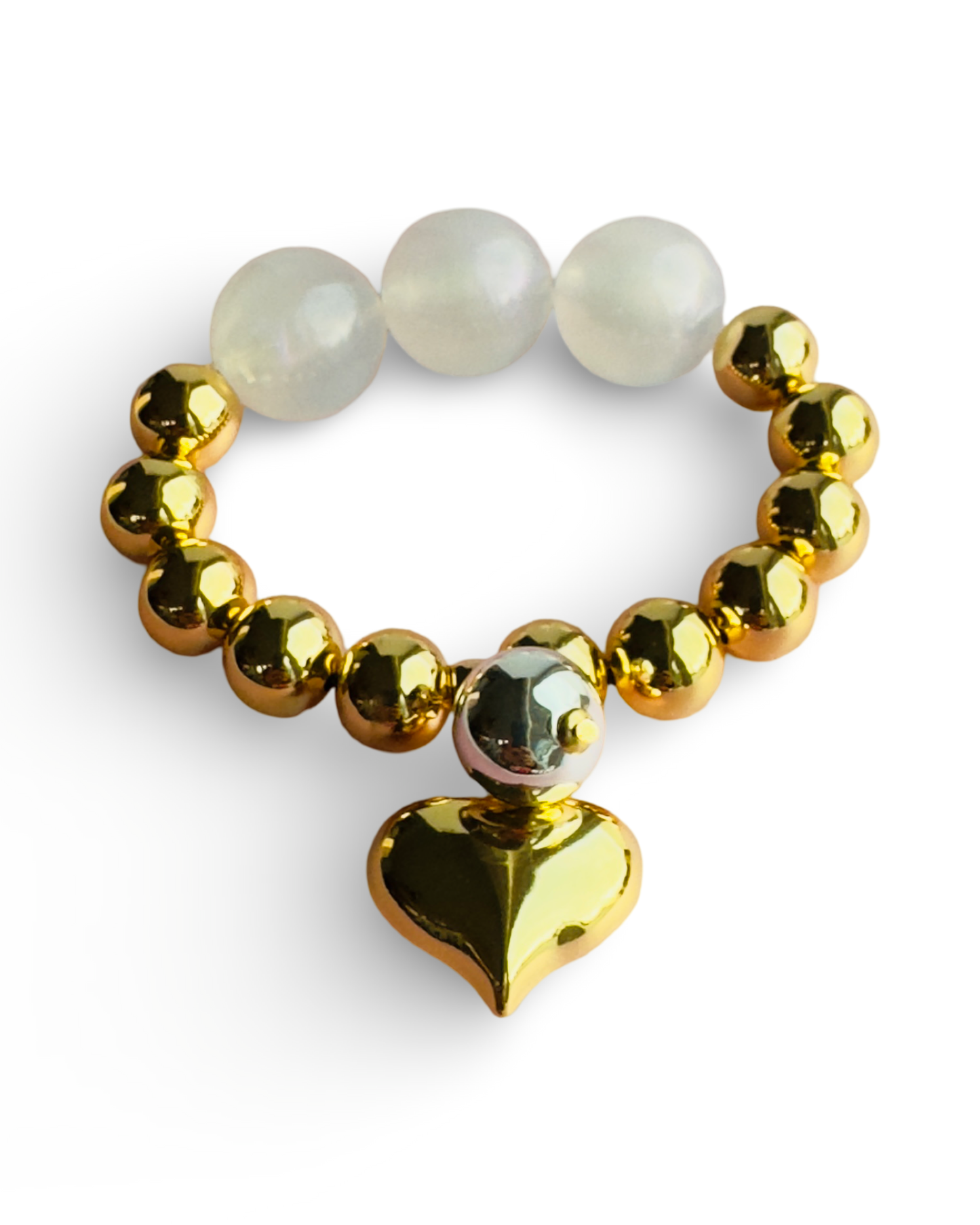 Sweetheart gold beaded bracelet drop heart + ball charms