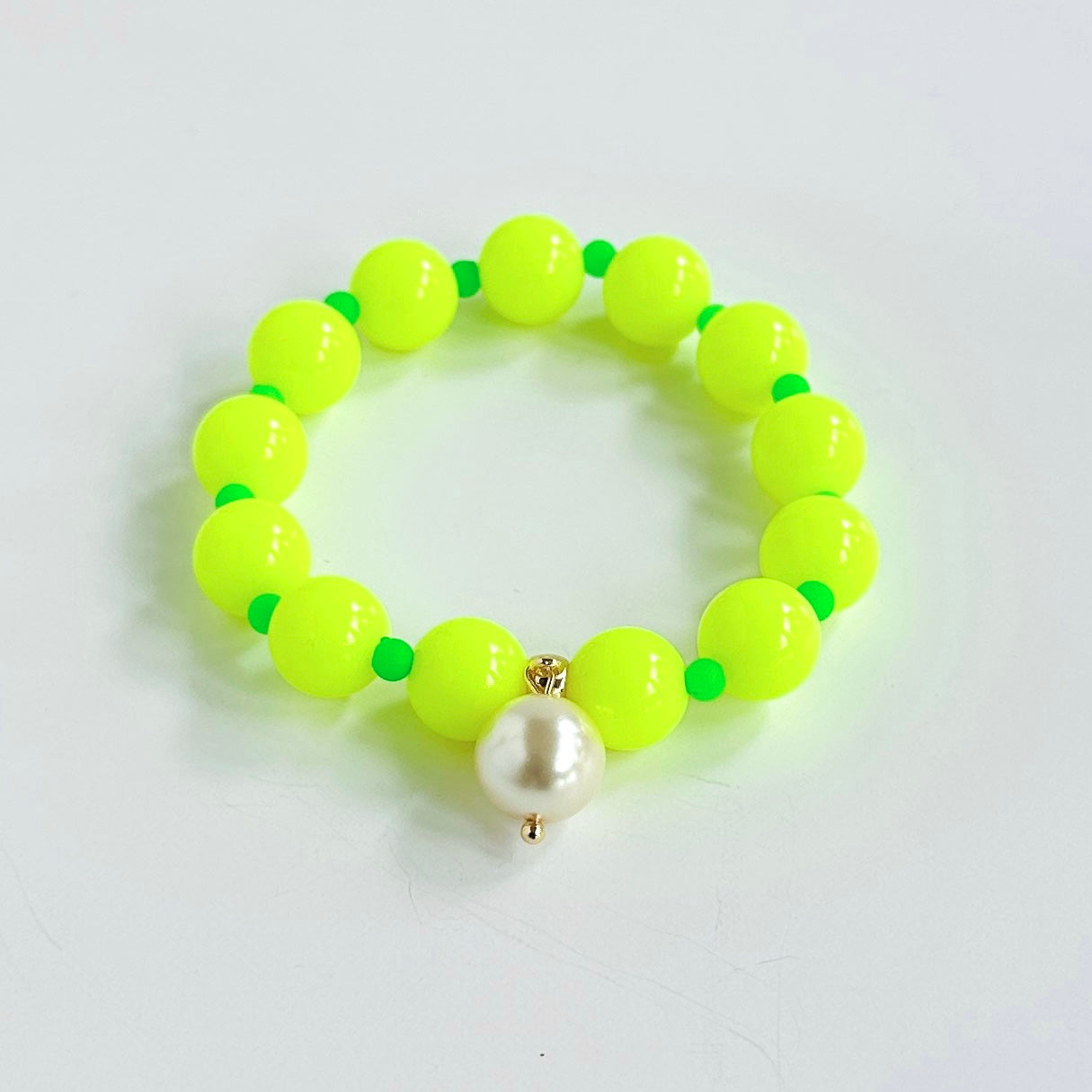 Beau neon yellow + pearl bracelet