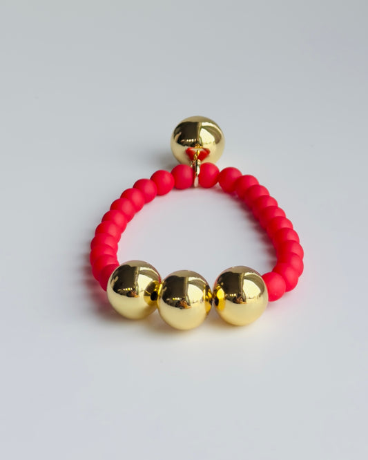 Betty boo coral red crystal pearl gold beaded bracelet