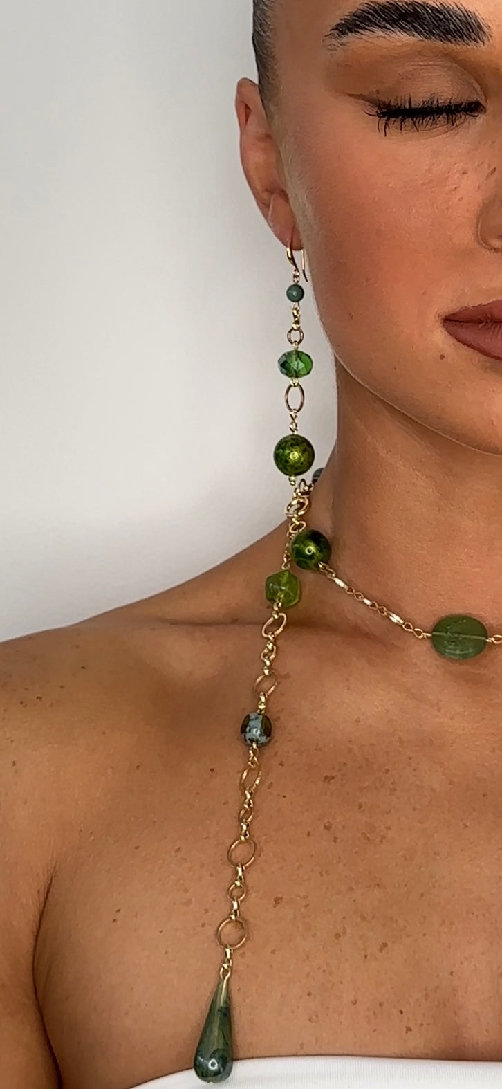 Claudia gold + deep olive beaded multi wear necklace