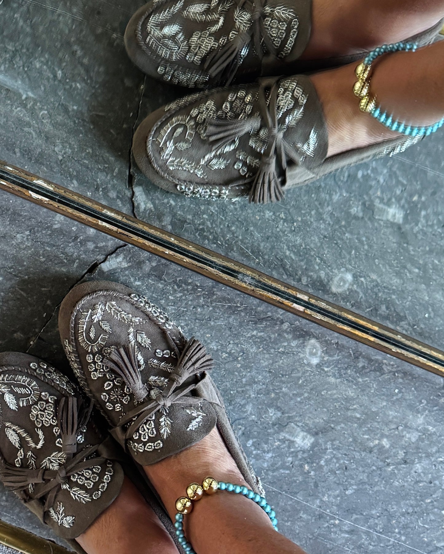 Betty boo petrol blue crystal gold pearl anklet