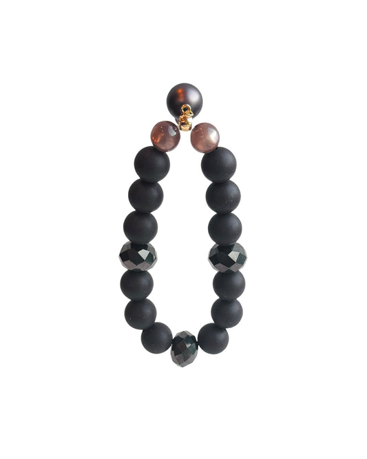Mocca Crumpet beaded bracelet, crystal pearl charm