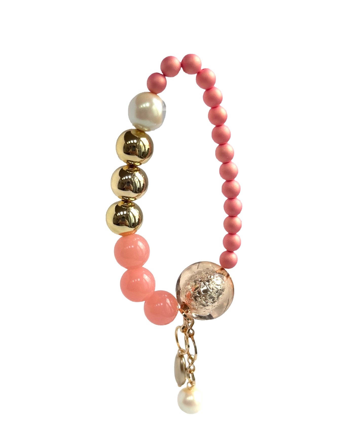 Neona Ballet pink crystal pearls, gold beaded+ lucite beaded bracelet