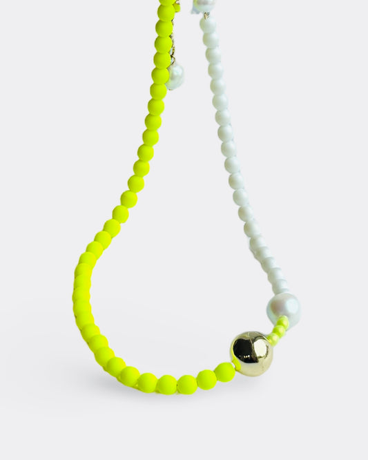 Petallic neon glow pearl crystal gold multi wear necklace