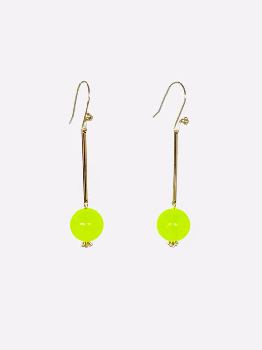 Disco pop vintage neon yellow beaded drop earrings