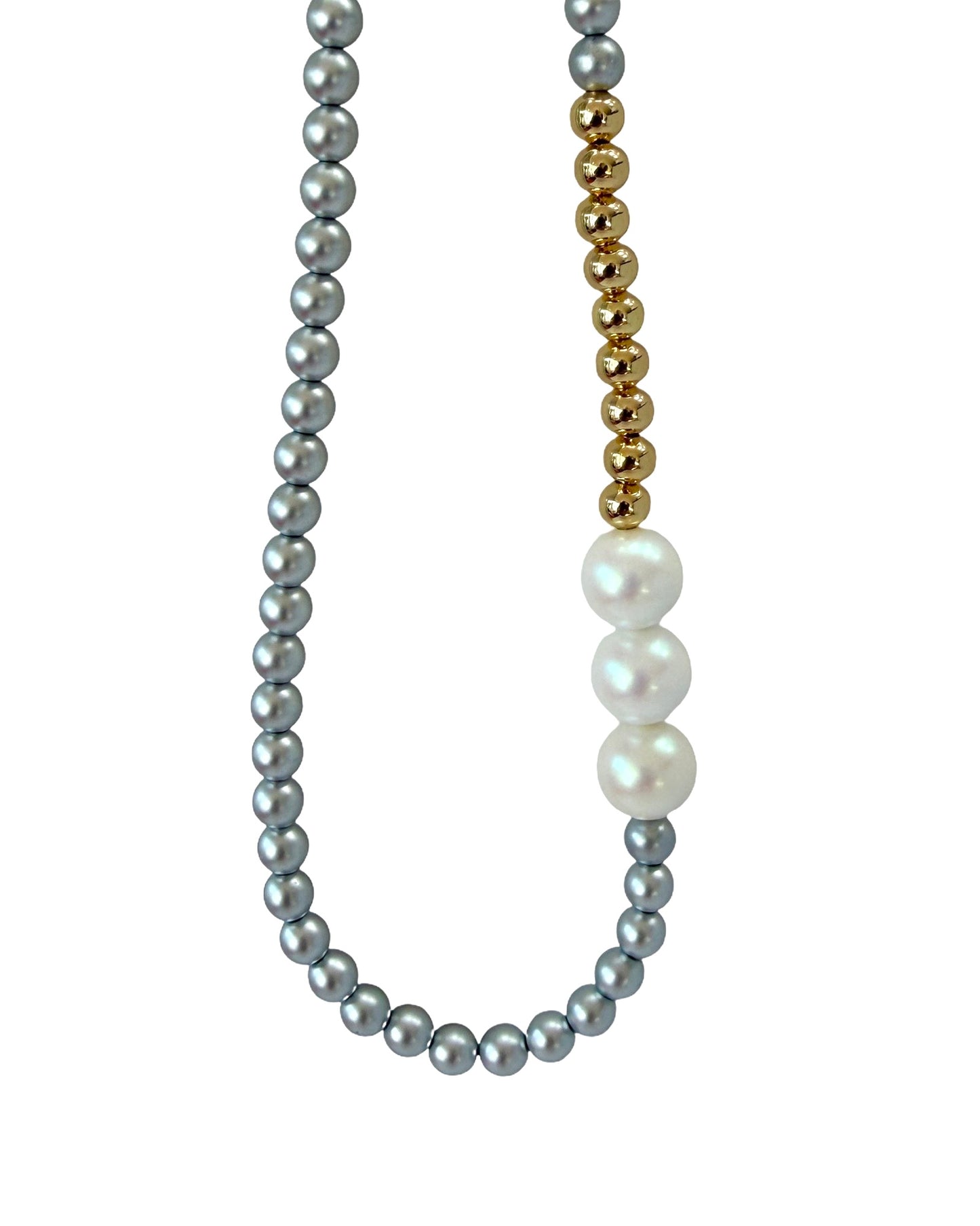 Bonnie bell iridescent silver, white crystal pearl + gold necklace