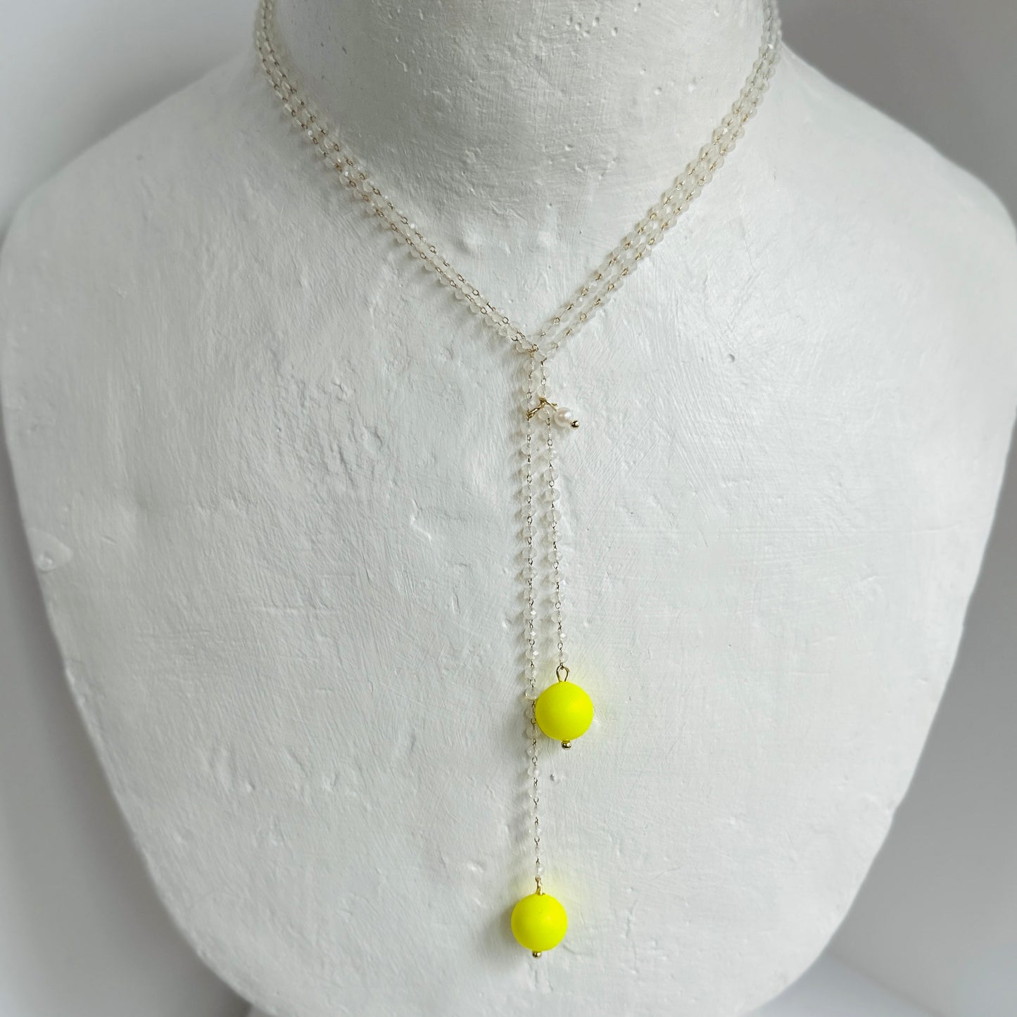 Lia necklace in white opal + neon yellow Austrian crystal pearls