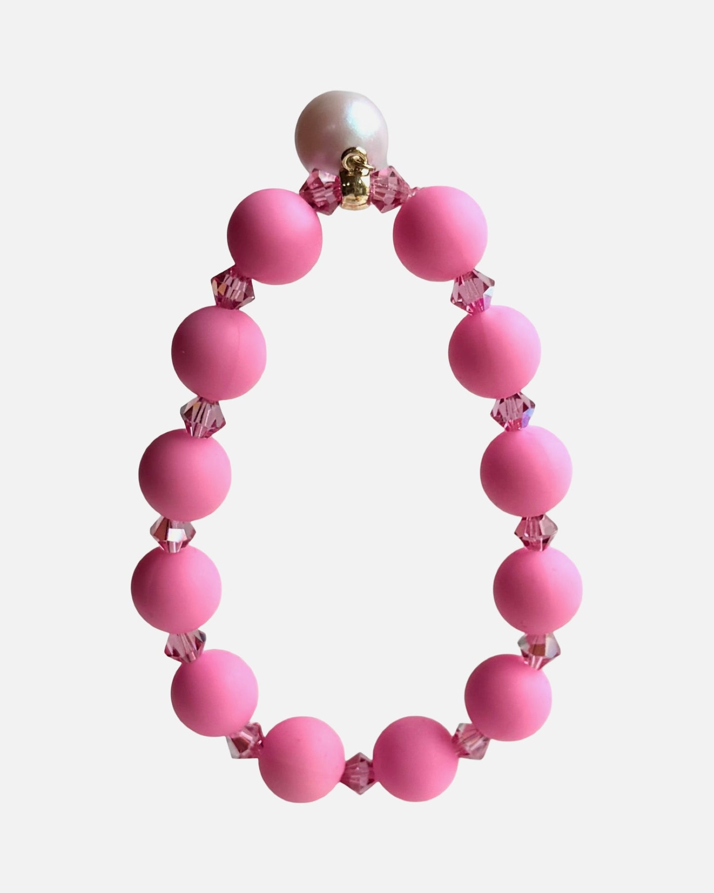 Bea bright pink beaded + Austrian crystal bracelet, drop crystal pearl charm