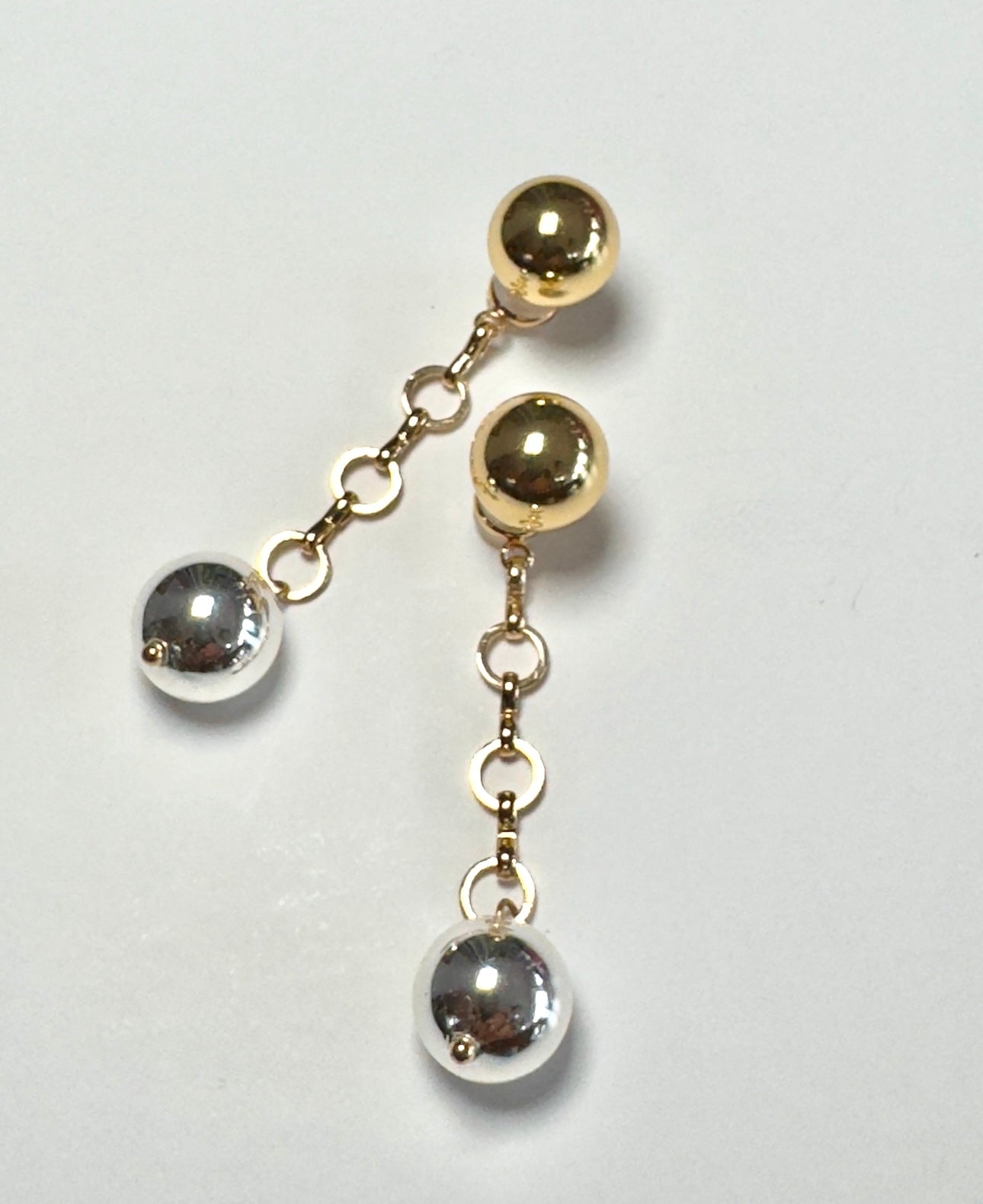 Gold stud, drop back silver beaded charm earrings