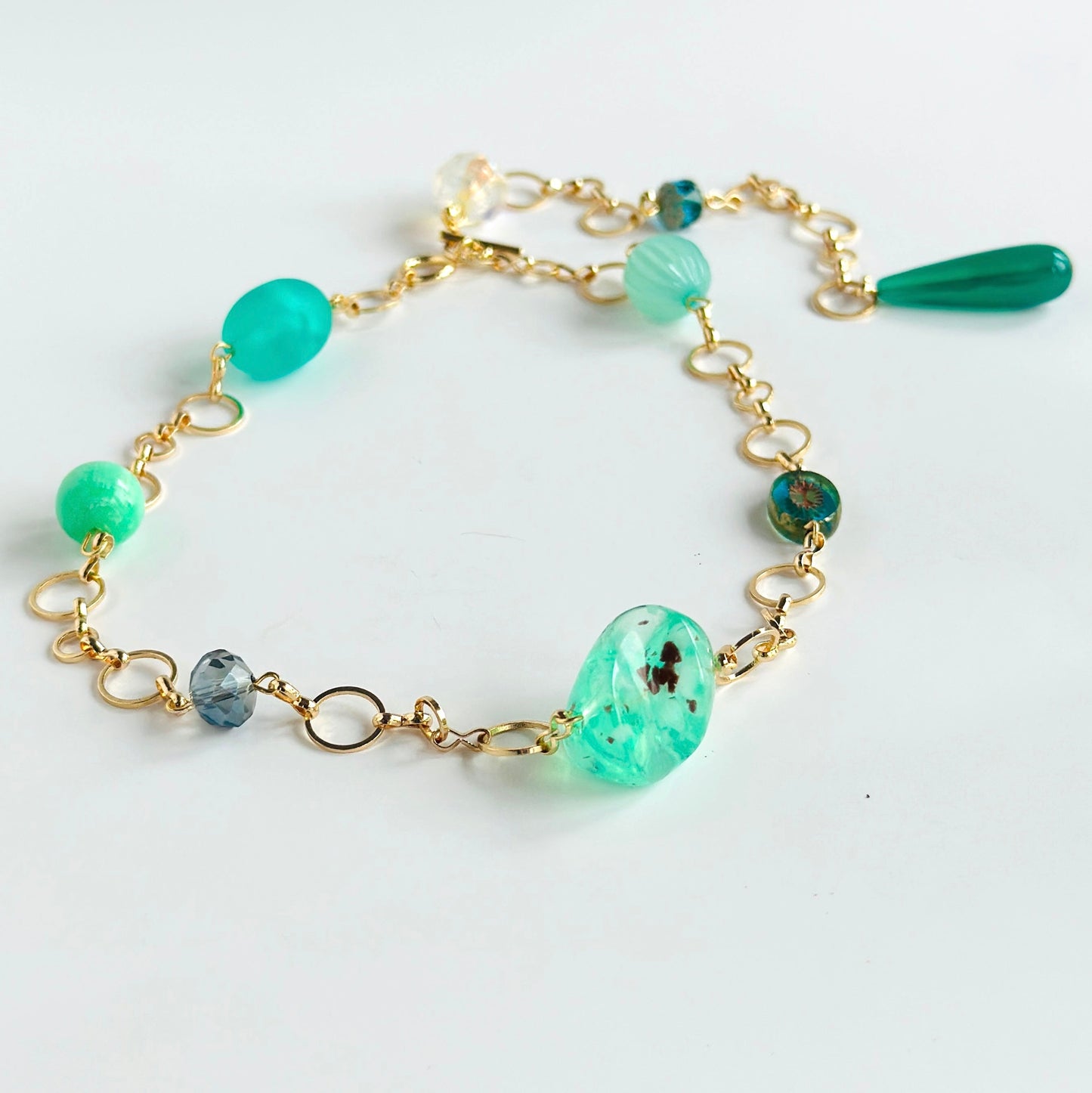 Claudia gold + sea foam beaded necklace