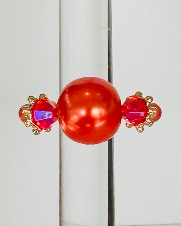 Fanta shine orange crystal pearl ring