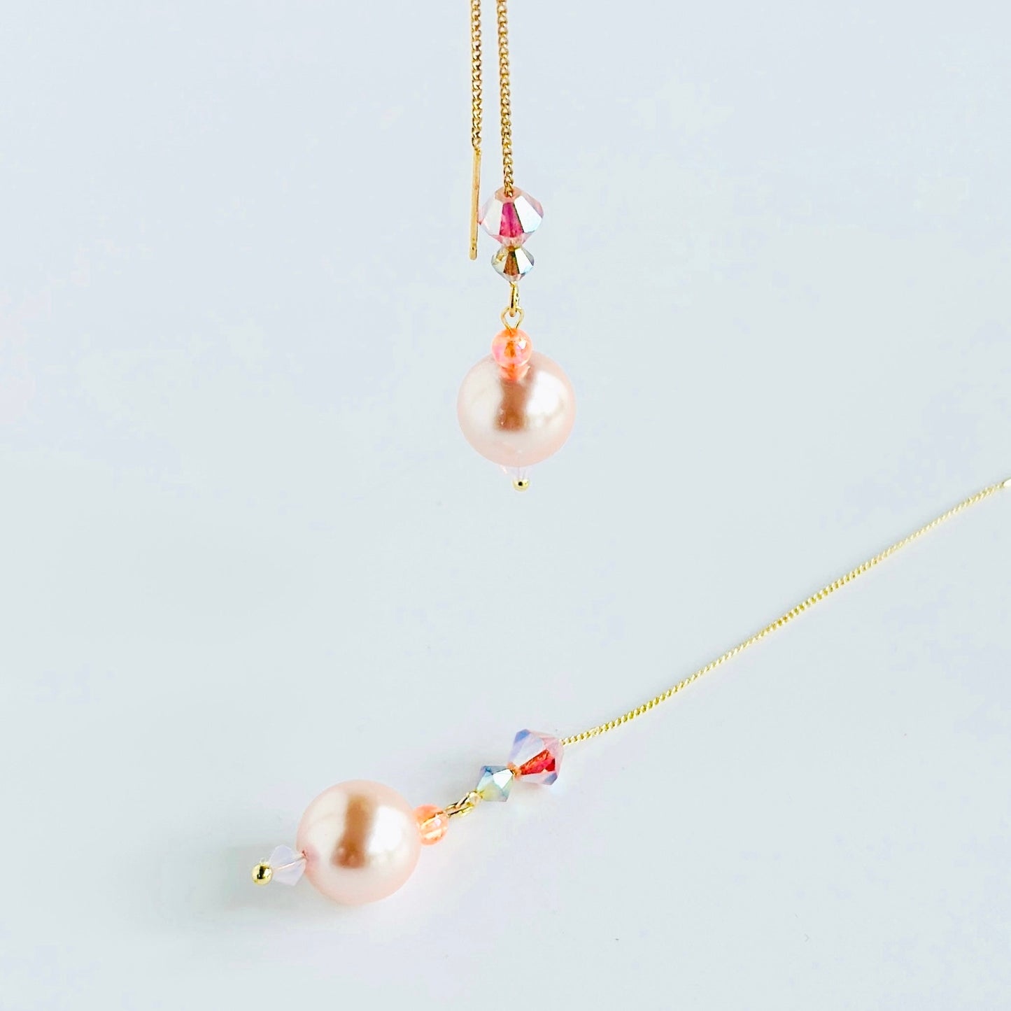 Petra Ballet pink pearl + crystal Threader earrings