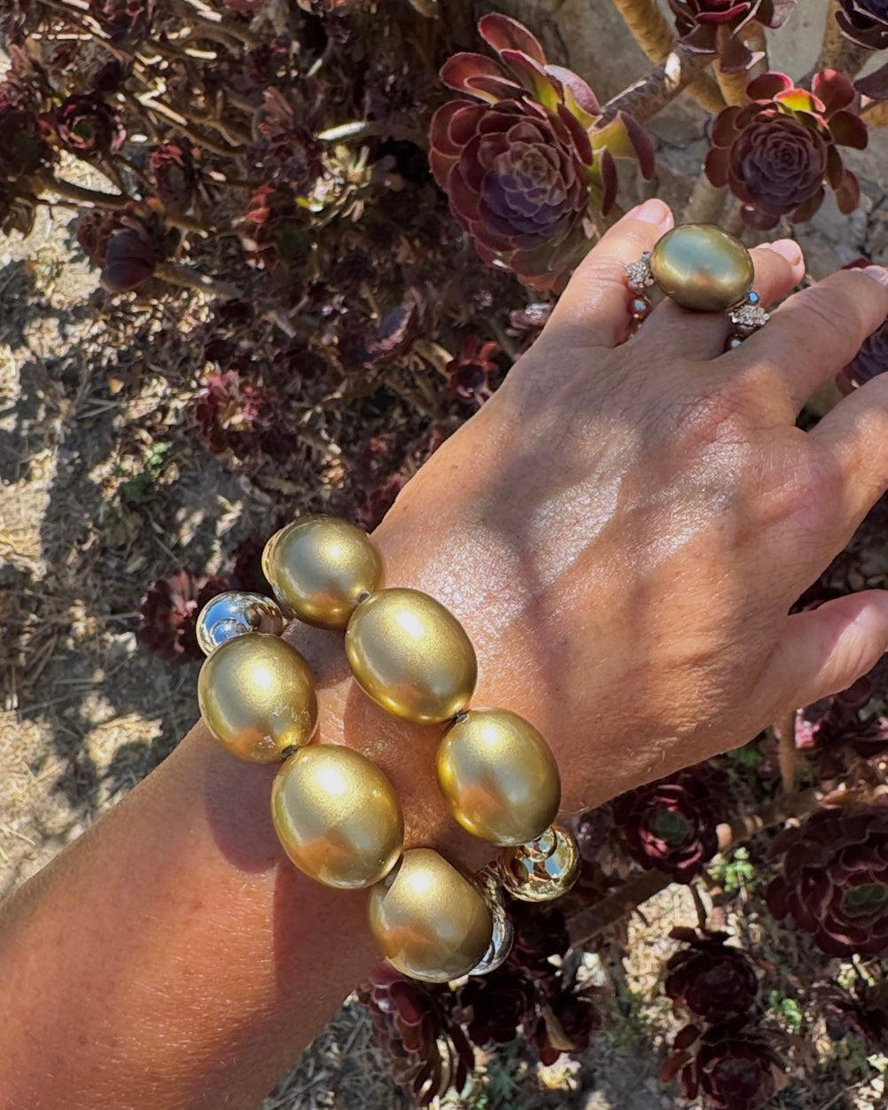Vintage Gold Japanese punk lucite pearl punk bracelet