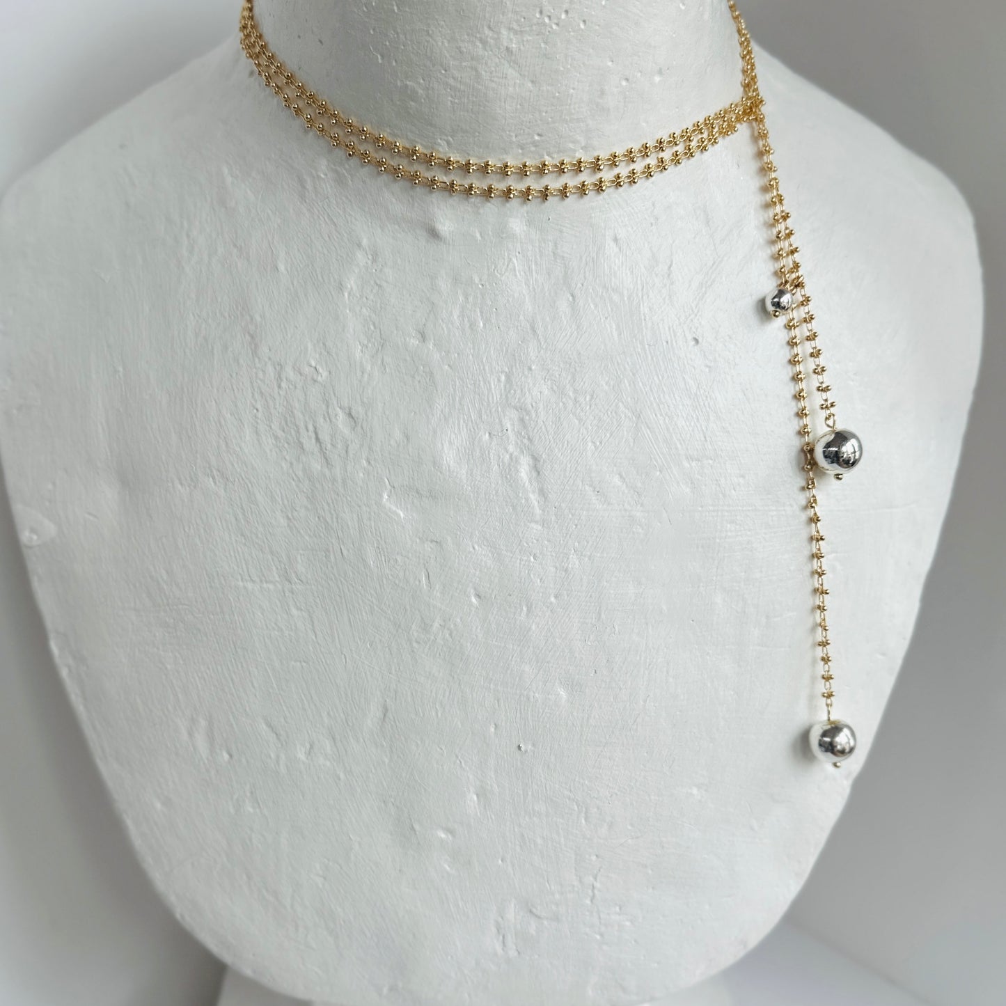 Lia gold multi wear chain necklace, silver beads