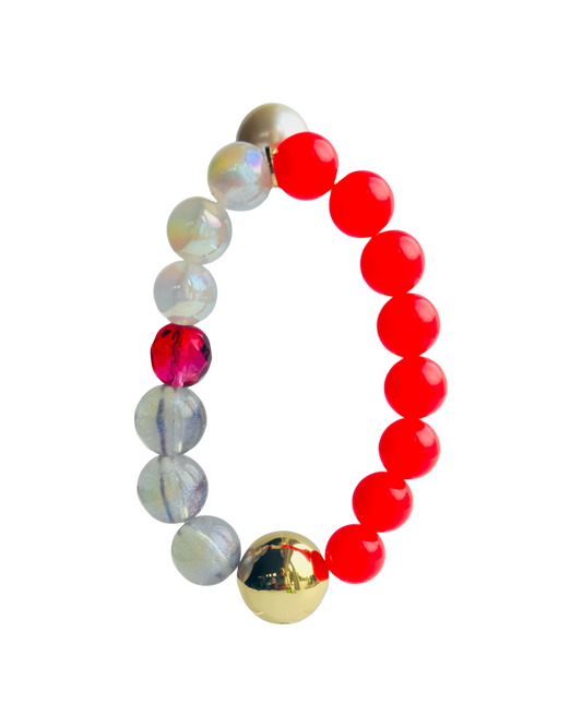 Juju strawberry, gold + crystal drop charm bracelet