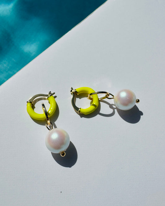 Belladonna baby neon yellow 18k gold filled Pearl Huggies